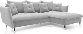Narożnik GLAM Prawostronny z funkcją spania, zestaw z poduszkami wolnostojący tkanina RIVIERA 80 Jasny szary DOMO HOME