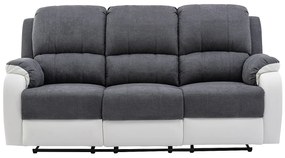 Kanapa 3-osobowa z funkcją relax z mikrofibry i ekoskóry Kolor szary i biały BRODY