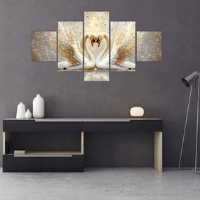 Obraz - Złote łabędzie (125x70 cm)