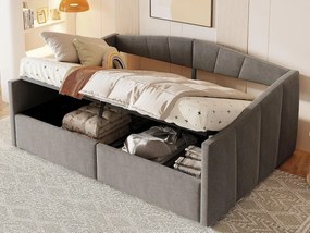 Rozkładana kanapa tapicerowana 140x200 cm - ze stelażem listwowym - tkanina welurowa - szary  (materac nie jest dołączony)