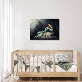 Obraz na szkle - Syrenka na skale (70x50 cm)