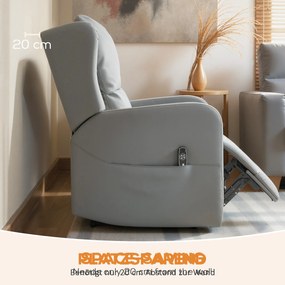 HOMCOM Fotel masujący z funkcją odchylania oparcia, ekoskóra, elektrycznie regulowany, podnóżek, kieszeń boczna, rama stalowa, szary