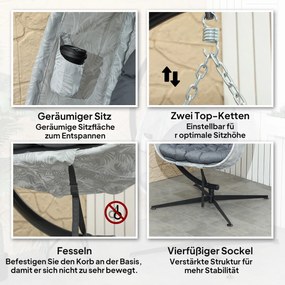 Outsunny Zewnętrzny Fotel Podwieszany w Kształcie Jajka z Podstawą, Wiszący z Poduszkami Indoor/Outdoor