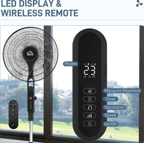 HOMCOM Wentylator stojący cichy z pilotem, 3 tryby pracy, 28 prędkości, funkcja przeciw komarom i oscylacja, czarny | Aosom PL