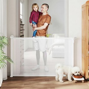 PawHut Rozsuwane ogrodzenie dla schodów i drzwi 0-140 cm z obsługą jedną ręką, dla dzieci i zwierząt, białe | Aosom PL