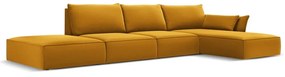 Musztardowy aksamitny narożnik (prawostronny/z szezlongiem) Vanda – Mazzini Sofas