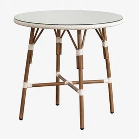 Okrągły Stół Kuchenny Ø80 Cm Z Aluminium I Sztucznego Rattanu Brielle Bistro Gardenia Biel - Sklum