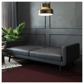 Czarna rozkładana sofa z imitacji skóry 200 cm Nola – Støraa