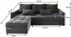 Brązowa rozkładana narożna sofa ZENOVA 220x140 cm, dwustronna