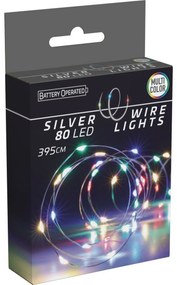 Drut świetlny Silver, 4 m, 80 diod LED, kolorowy, na baterie