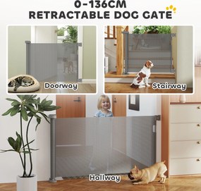 PawHut Rozsuwana bramka ochronna na schody 0-136cm Wysokość 87 cm Bramka dla zwierząt domowych 142 x 10 x 87 cm Szara