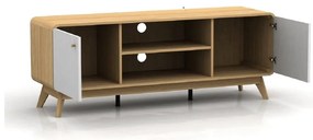 Biało-naturalna szafka pod TV w dekorze dębu 140x53 cm Caitlin – Støraa