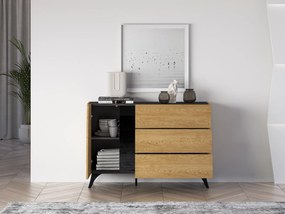 Komoda HESTIA 1D3S 120cm dąb/czarna ML MEBLE