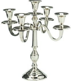 Metalowy świecznik 5-ramienny 29x29x30 cm, kolor srebrny, dekor 2