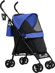 PawHut Wózek dla Zwierząt, Smycze Bezpieczeństwa, Okna z Siatki, 76Dł x 44Szer x 103Wys cm, Granatowy