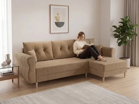 Rozkładana narożna sofa SILVIANO 230x140 cm, beżowa, uniwersalna