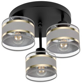 Lampa sufitowa czarna trzypunktowa z szarymi abażurami T-3030SC-GRGRGR