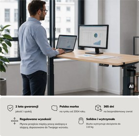 Biurko elektryczne z regulacją wysokości ergonomiczne antracytowe/dąb sonoma,1600x800 mm: ARIA