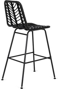 Hoker Rattanowy JERRY Ogrodowy Krzesło Barowe Czarny Boho