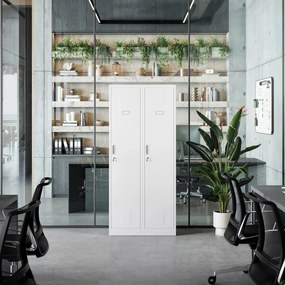 Szafka ubraniowa BHP biała: czterokomorowa KACPER, 800 x 1800 x 500 mm