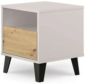 Szafka nocna z półką i szufladą kaszmir + dąb artisan A8-H10
