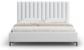 Jasnoszare tapicerowane łóżko dwuosobowe ze schowkiem i stelażem 160x200 cm Casey – Mazzini Beds