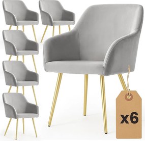 6x Welurowe krzesło tapicerowane gładkie Szare ESTELLE Złote nogi