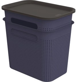 Ciemnoniebieskie plastikowe pojemniki z pokrywką zestaw 2 szt. 18,5x27x26 cm Brisen – Rotho