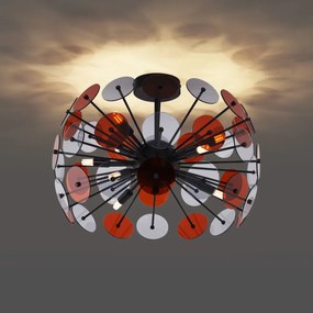 Lampa sufitowa w stylu art deco, czarna z bursztynowym i dymionym szkłem - Atomic