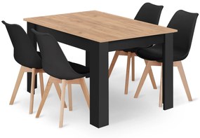 Zestaw stół prostokątny 120x80 craft, czarne nogi + 4 krzesła MARK czarne drewniane nogi