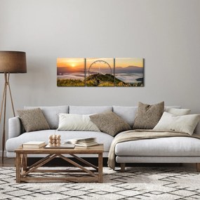 Obraz góry o zachodzie słońca (z zegarem) (90x30 cm)