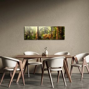 Obraz jelenia w lesie (z zegarem) (90x30 cm)
