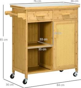 HOMCOM Wózek kuchenny z szufladą szafką półkami uchwytem na ręcznik Drewno naturalne Wielofunkcyjny | Aosom PL