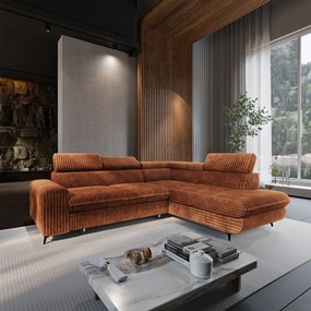 Masseno Narożnik VELISS z funkcją spania i pojemnikiem na pościel Rozkładana sofa do Salonu - Brązowy, TILIA 52