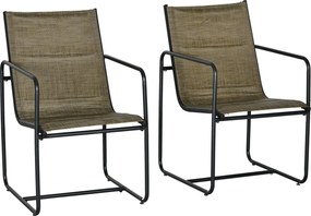 Outsunny Krzesła Ogrodowe Zestaw 2 szt Czarne Brązowe z Oddychającym Pokryciem Solidna Stalowa Rama 54x665x88cm | Aosom PL