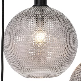 Designerska lampa wisząca czarna z dymionym szkłem 3-punktowa - ChicoDesignerski Oswietlenie wewnetrzne