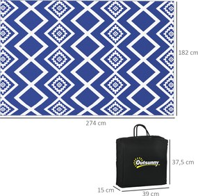 Outsunny Dywan Zewnętrzny Dywan Tarasowy, Odporny Na Warunki Atmosferyczne, Współczesny Design, 182 cm x 274 cm x 0,3 cm, Niebieski + Biały