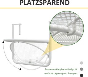 Outsunny Stół Wiszący Balkonowy Półokrągły Regulowana Wysokość Metalowy Biały Ø30cm 60x45x50cm | Aosom PL