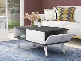 Ława drewniana "Delux" 90x45x42 cm z szufladą, wykończenie czarno-białe, elegancki design Habitat et Jardin