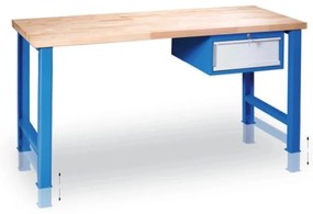 Stół warsztatowy z regulacją wysokości GD z szafką na narzędzia, 1 szuflada, 1500 x 685 x 850 - 1050 mm, niebieski