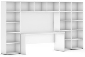 Biblioteka INTEGRO z wbudowanym biurkiem, 3350x700/400x1923 mm, biały
