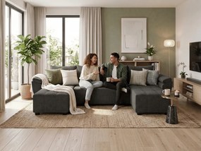 PROMOCJA Rozkładany zestaw wypoczynkowy w kształcie U LIVARO 305x140 cm, ciemnoszary II jakość