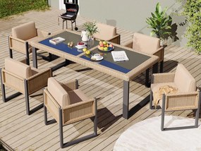 Zestaw mebli ogrodowych do jadalni dla 6 osób - 6 foteli - 1 stół - konstrukcja z ocynkowanej stali - z zdejmowanymi i pralnymi tkaninami - Beżowy