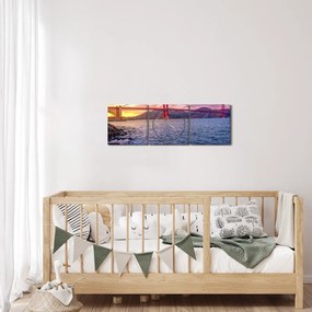 Obraz mostu z zachodem słońca (z zegarem) (90x30 cm)