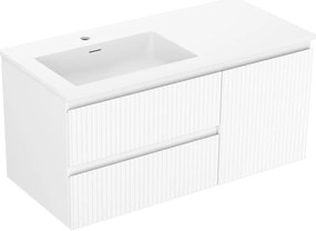 Mexen Rivel szafka łazienkowa 100 cm z umywalką Otis lewą, 2S, 1D, ryflowana, biała mat - 91A23-10047-3-BBFFF01-W18L01