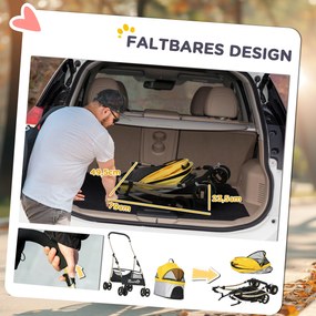 Outsunny Wózek dla Psa 2w1 Składany 1 Koszyk 1 Kieszeń Żółty do 20kg | Aosom PL