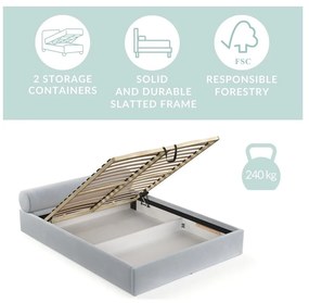 Jasnoszare tapicerowane łóżko dwuosobowe ze schowkiem ze stelażem 160x200 cm Solvo – Maison de Rêve