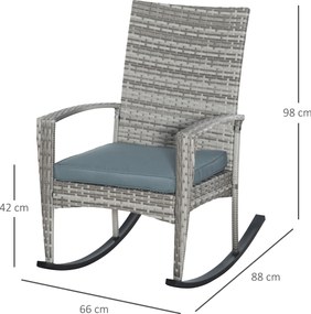 Outsunny fotel bujany krzesło ogrodowe, polirattan z szarymi poduszkami