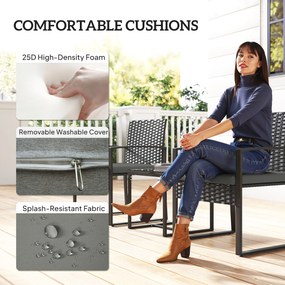 Outsunny Zestaw bistro z rattanu, 3-częściowy zestaw mebli ogrodowych z 2 krzesłami ogrodowymi, stolikiem kawowym, zdejmowanymi poduszkami Ciemnoszary | Aosom PL