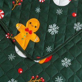 Narzuta na łóżko ze wzorem SNOWMAN AND GINGERBREAD, zielona Rozmiar: 170 x 210 cm
